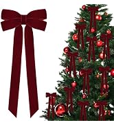 12Pcs Burgundy Velvet Ribbon Bows Christmas Tree Decorations,5in x 10in Xmas Ornaments for Tree H...