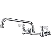 BWE Kitchen Faucet Wall Mount with 12 Inch Swivel Spout 8" Center 2-Handle Commercial Sink Faucet...