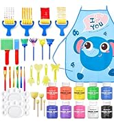 Shuttle Art Washable Finger Paints Set, Kids Paint Set - 37 Pack with 10 Colors (60ml), Paint Bru...
