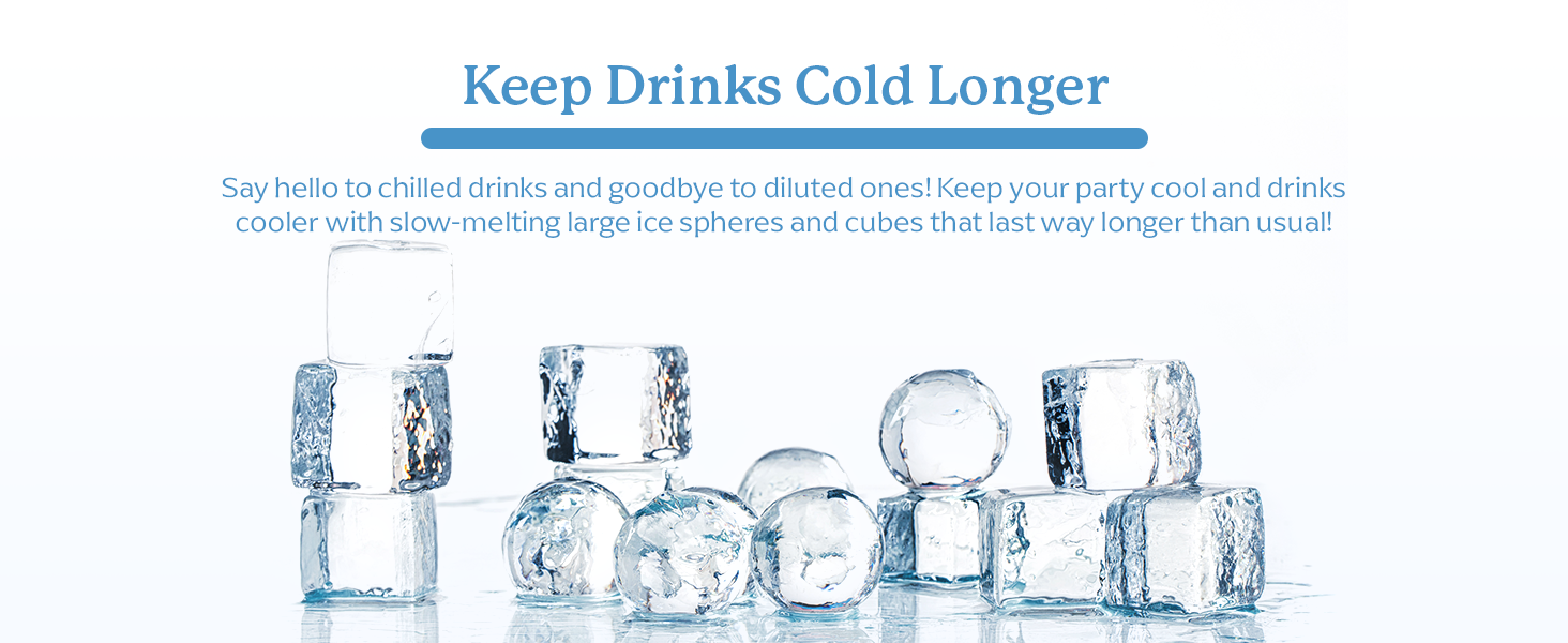 Group of ice cubes and ice spheres made with silicone ice cube tray