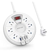 BESTEK Quick Charge 3.0 Power Strip with USB, Round 6-Outlet 4 USB Ports Desktop Charging Station...