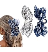 Hadutrek Hair Clips Claw Clip 2PCS Big Hair Bows for Women Flower Claw Clips for Women Blue White...