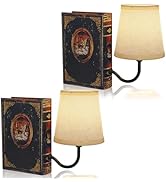 FUNTAPHANTA Vintage Bookshelf Lamp Rechargeable Set of Two, Cordless Book Lamp with Linen Shade, ...