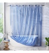 AmazerBath Hookless Shower Curtain Liner, No Hook Soft Clear Blue Heavy Duty Shower Curtain and L...