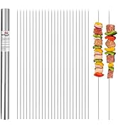 WillBBQ 100PCS 13" Round Stainless Steel BBQ Skewers with Metal Storage Tube - Reusable Grilling ...