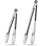 TACGEA Stainless Steel Kitchen Tongs, Silicone Non-slip Grip, Locking Grilling Food Tongs Set of ...