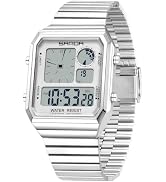 Gosasa Men's Retro Square Digital Watch Textured Metal Band | Backlit Multi-zone Dial with Dual T...