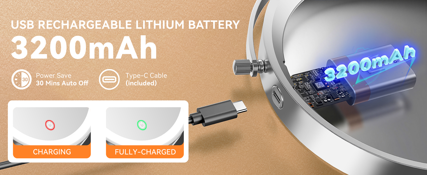 3200mAh built-in battery for long-lasting use with Type-C charging and auto power-off