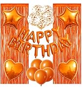 WEIKA 29 Pcs Orange Birthday Party Decorations - Happy Birthday Balloons Banner, Heart & Star Foi...