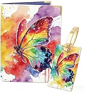 PRESSINART Butterfly Passport Holder Luggage Tag for Travel Essentials 5.5 x 4.1 x 0.2 Inch Leath...