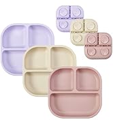 PandaEar Silicone Suction Plates for Baby Toddler, 3 Pack Baby Food Plate Toddler Plates Divided