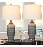 CINSARY 25" Farmhouse Jar Table Lamps Set of 2, 3 Way Touch Control Rustic Bedside Lamps with USB...