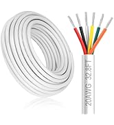 20 Gauge 6 Conductor White Stranded Low Voltage 20/6 Cable, 32.8FT PVC Case, Tinned Copper 6 Wire...