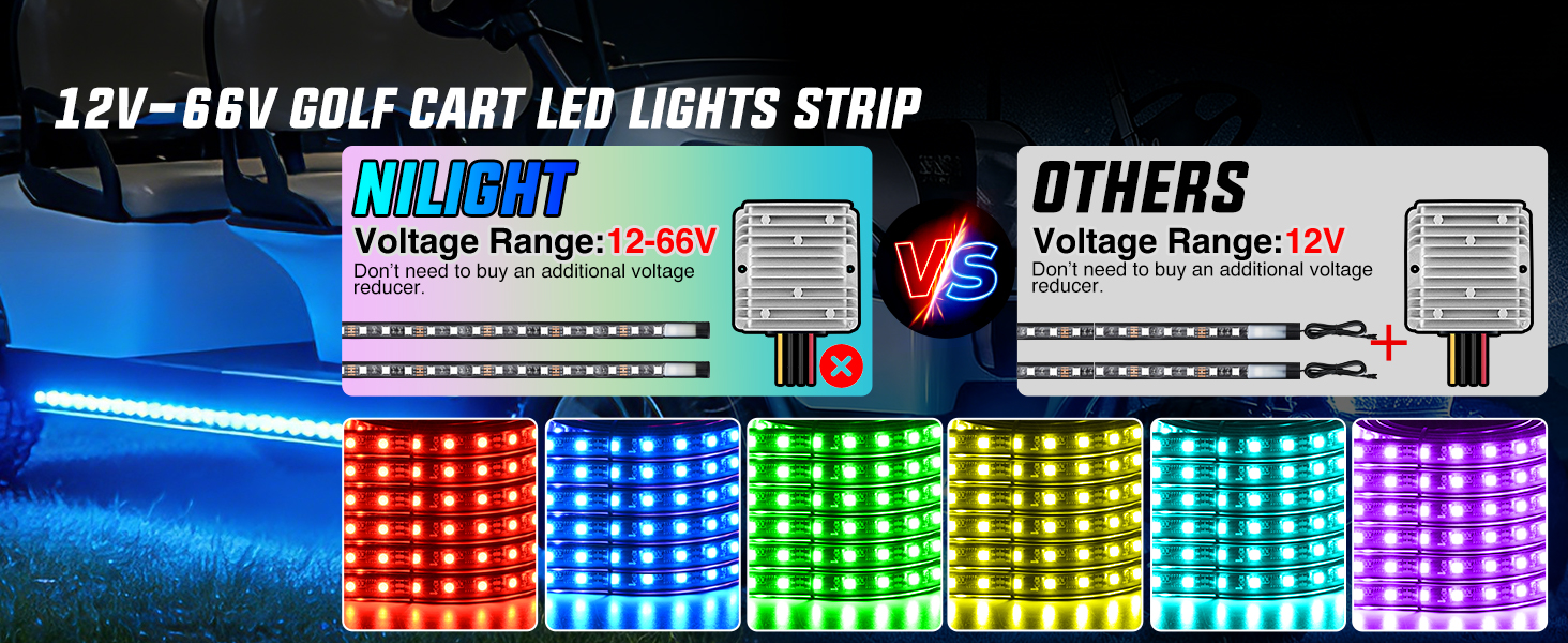 6PCS Golf Cart Underbody Lights Kit RGB Multi-Mode LED Neon Accent Lighting Lamp
