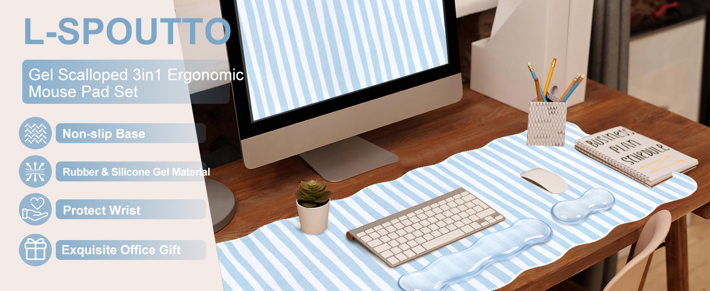 blue striped desk mat set