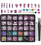 Canvalite 2900Pcs Pink Rhinestones for Nails, 18 Styles Multi Shape Nail Charms and Gems Shiny Gl...