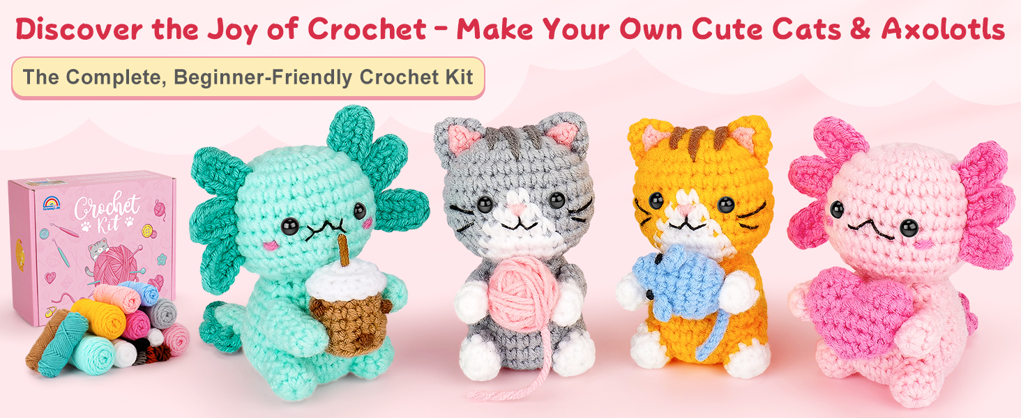 crochet kit cat and axolots