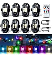 Wireless LED Lights for Car, 8 Pack Remote Control Strobe Lights, 8 Colors 10 Flash Modes, USB-C ...