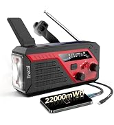 Emergency Weather Radio with 2 Charging Cables, 22000mWh Crank Radio | AM FM NOAA Solar Crank Rad...