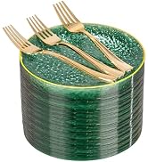 DaYammi 240Pcs Green Plastic Plates Including 120Pcs Dessert Plates and 120Pcs Gold Forks,Hammere...