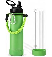 mininoo 24 oz Insulated Stainless Steel Water Bottle with Straw, Green | Paracord Handle, Double-...