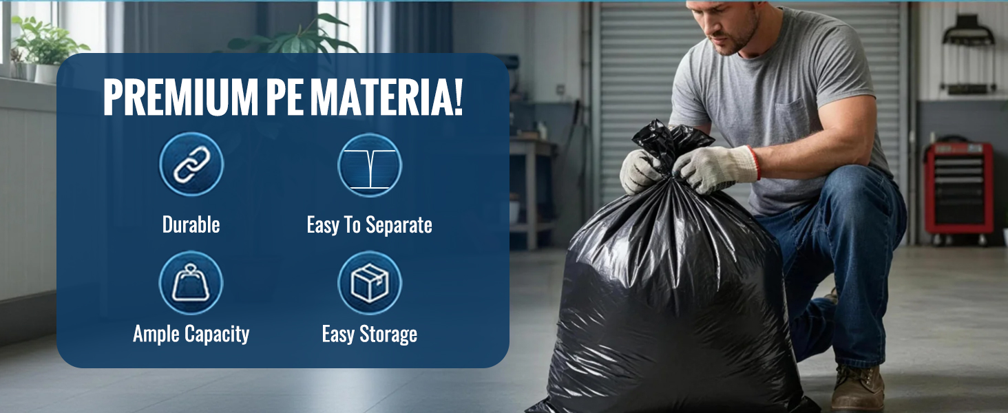 8 Gallon Trash Bags Heavy Duty - 30 Liters Black Garbage Bags Medium Leakproof and Unscented
