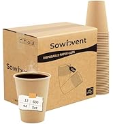 Sowinvent 12 oz Kraft Paper Cups 600 Count, Disposable Hot/Cold Ice Coffee 12 Ounce Beverages Wat...