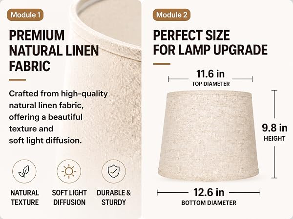 PREMIUMNATURAL LINENFABRIC & PERFECT SIZEFOR LAMP UPGRADE