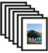 PEALSN 8.5 x 11 Picture Frame Set of 6, Display Pictures 6x8 with Mat or 8.5 x 11 without Mat for...
