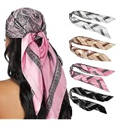 HBselect 4PCS Head Scarf for Women 35” Head Scarves Silk Like Satin Neck Scarfs Square Bandana Ha...