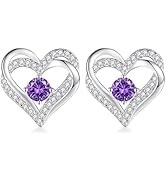 CDE Forever Love Heart Stud Earrings for Women, 925 Sterling Silver Birthstone Heart Stud Earring...