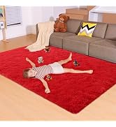 Mhyup 5x7 Red Rug for Living Room Bedroom, Fluffy Large Area Rug Soft Shag Non-Slip Carpet for Ki...