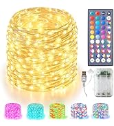 Lovelite Fairy Lights Battery Operated USB Plug in, 34 Colors Changing 33ft 100LED Easter String ...