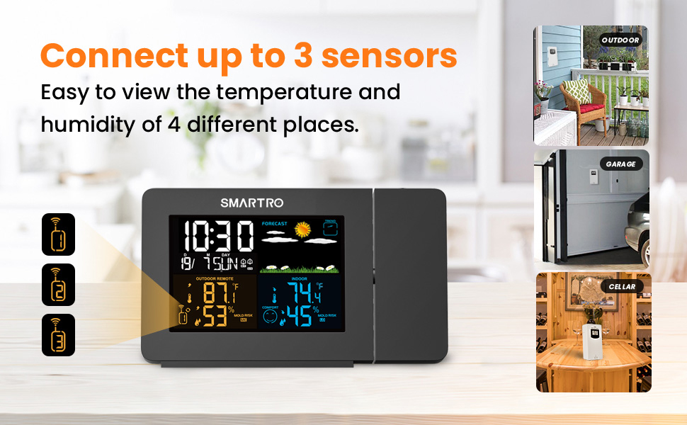 projection clock with outdoor temperature