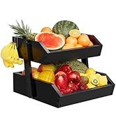 Bamboo 2 Tier Fruit Basket for Kitchen Counter, Large Capacity Fruit Storage Countertop, Fruit Ho...