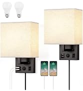 HAITRAL Wall Sconces Plug in with Bulbs- Wall Lamps for Bedroom with USB and Outlet,Sconces Wall ...