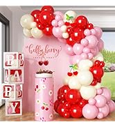HILAVO Pink and Red Balloon Arch Kit Cherry Balloon Garland 91Pcs Red Baby Pink Pastel Yellow Par...