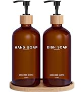 Amber Glass Hand and Dish Soap Dispenser Set by Brighter Barns - Kitchen Soap Dispenser Set with ...