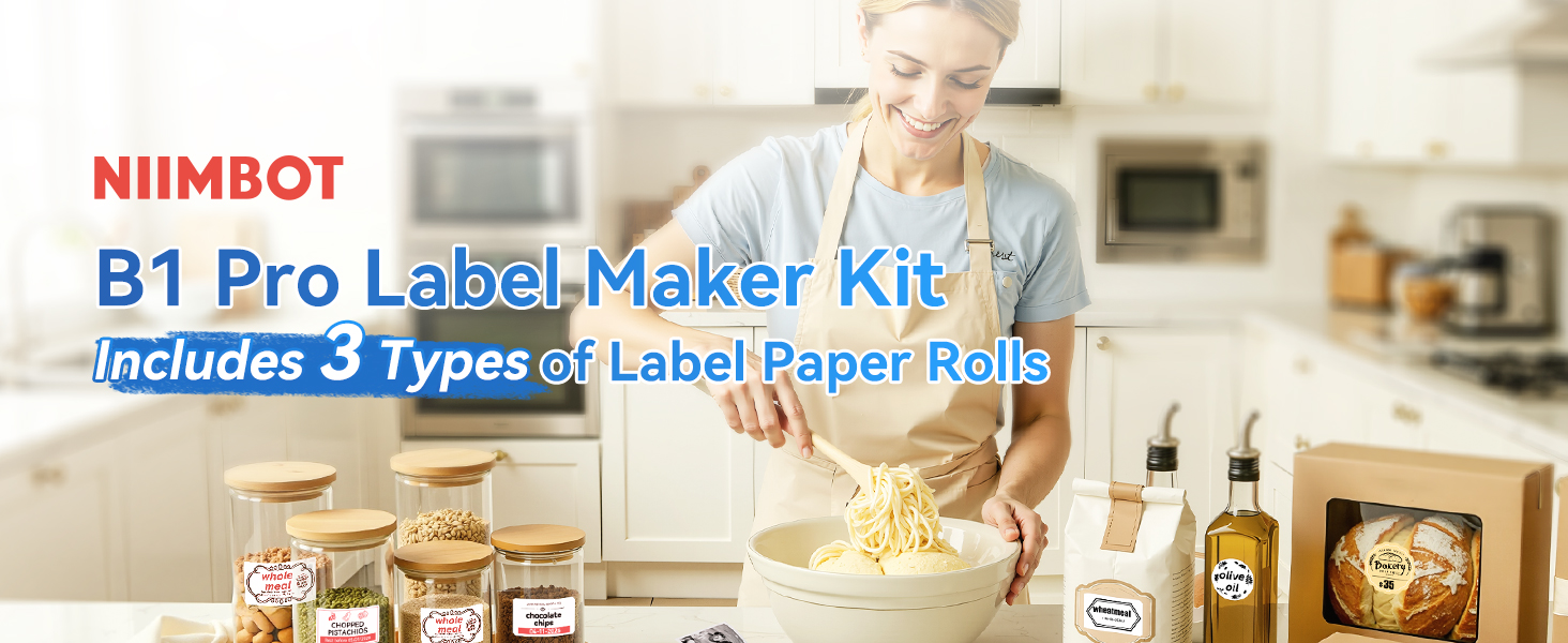 B1 Pro label maker kit includes 3 types of label paper rolls