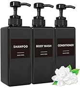 Shampoo and Conditioner Dispenser, Refillable Plastic Shampoo Pump Bottles with Waterproof Labels...