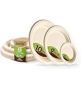 BREFR 45 Pack Compostable Plates, 6 9 10 Inch Biodegradable Sugarcane Plates - Assorted Size Eco ...