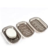 OTHIX 3 Pack Clear Plastic Soap Dish for Bar Soap, Bar Soap Holder Tray with Raised Ridges for Sh...