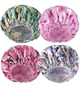 4 PCS Shower Caps for Women, Bath Caps, Double Layers Shower Cap Reusable Waterproof, Bathing Sho...
