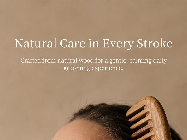Natural wooden wide-tooth comb for gentle daily hair care.
