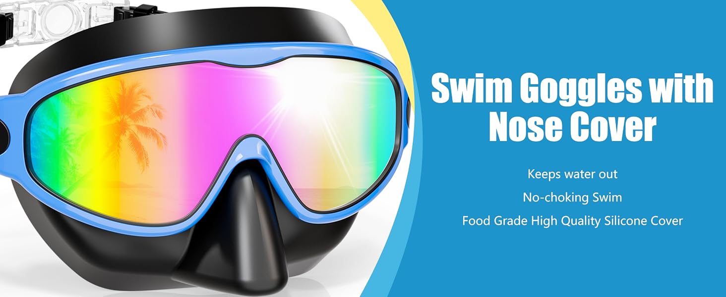 kids swim goggles with nose cover