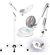 NUEYiO 10X Magnifying Glass with Light and Stand, 2200 Lumens Dimmable Magnifying Floor Lamp, 2-i...
