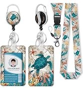 Piefly Lanyards for Id Badges, Badge Holder with Retractable Reel Clip, Sea Turtle Cute Card Name...