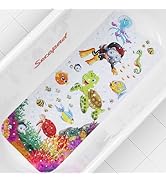 Baby Bath Mat for Tub for Kids, 40in x 16in Non Slip Cartoon Bath Tub Shower Mat Anti Slip with D...