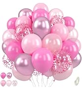 Paready Pink Balloons Set, 50 Pcs 12 Inch Metallic Pink Pastel Pearl Light Pink Confetti Balloons...