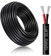 DEKIEVALE 18 Gauge 2 Conductor Electrical Wire, 32.8FT Black Stranded Low Voltage 18/2 Wire PVC C...